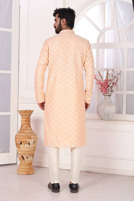 Arihant Rai Sinha_Peach Silk Embroidery Kurta Set _Online_at_Aza_Fashions