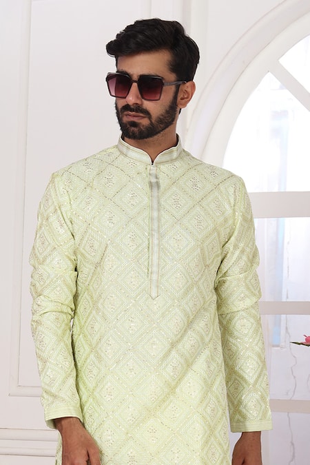 Buy_Arihant Rai Sinha_Green Silk Embroidery Pista Kurta Set _Online_at_Aza_Fashions