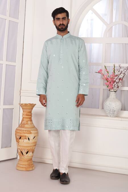 Arihant Rai Sinha_Green Silk Embroidery Art Pista Kurta _Online_at_Aza_Fashions
