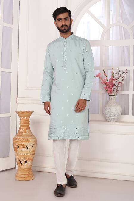 Buy_Arihant Rai Sinha_Green Silk Embroidery Art Pista Kurta _Online_at_Aza_Fashions
