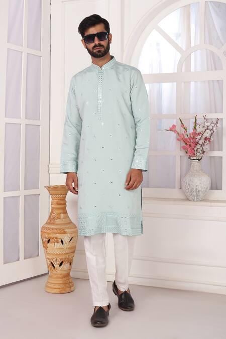 Shop_Arihant Rai Sinha_Green Silk Embroidery Art Pista Kurta _Online_at_Aza_Fashions