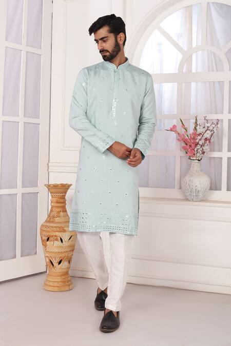Arihant Rai Sinha_Green Silk Embroidery Art Pista Kurta _at_Aza_Fashions