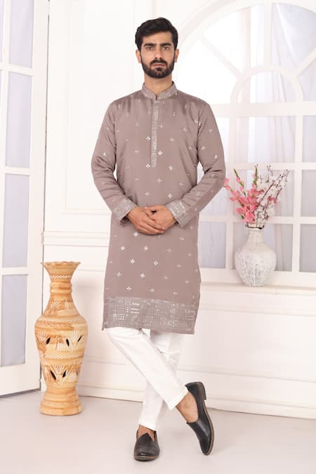 Shop_Arihant Rai Sinha_Brown Silk Embroidery Art Straight Kurta _Online_at_Aza_Fashions