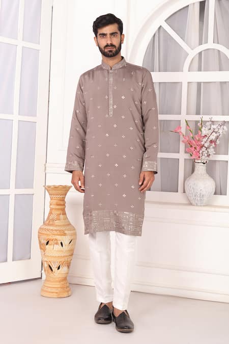 Arihant Rai Sinha_Brown Silk Embroidery Art Straight Kurta _at_Aza_Fashions