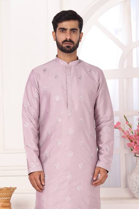 Arihant Rai Sinha_Lilac Silk Embroidery Purple Straight Kurta _Online_at_Aza_Fashions