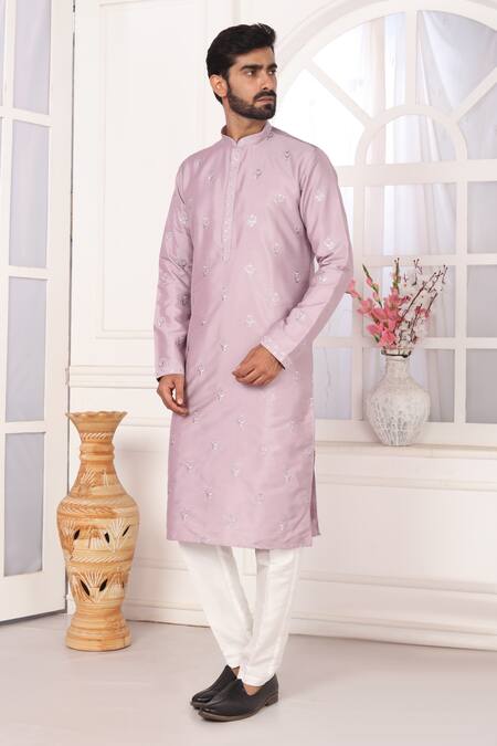 Buy_Arihant Rai Sinha_Lilac Silk Embroidery Purple Straight Kurta _Online_at_Aza_Fashions