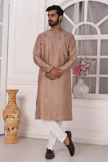 Buy_Arihant Rai Sinha_Brown Silk Embroidery Art Straight Kurta 