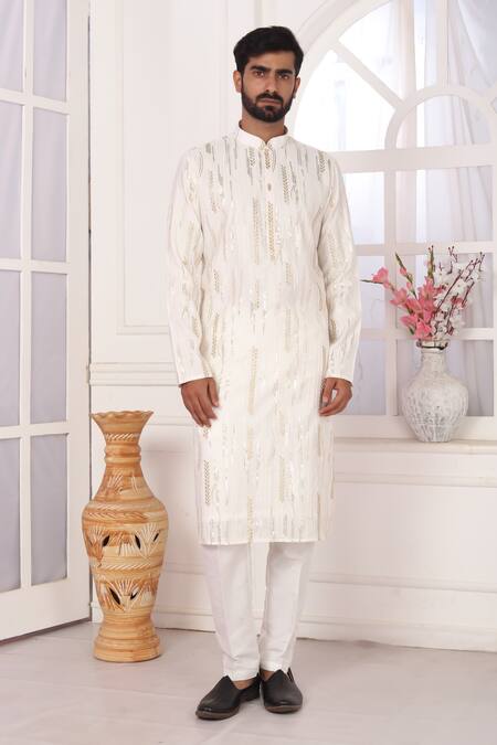 Buy_Arihant Rai Sinha_Cream Silk Embroidery Straight Kurta_Online_at_Aza_Fashions