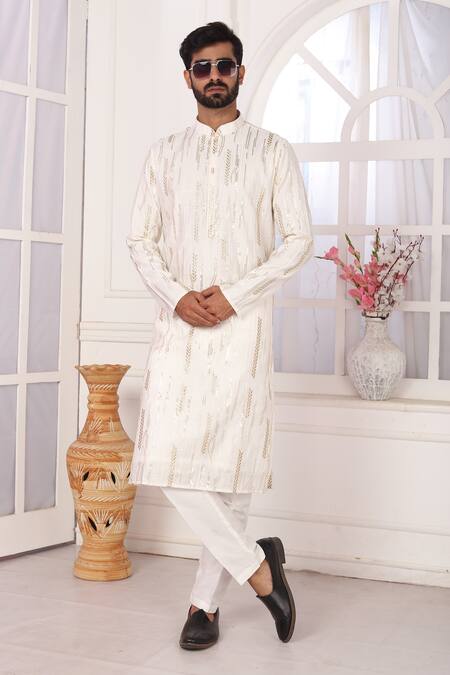 Arihant Rai Sinha_Cream Silk Embroidery Straight Kurta_at_Aza_Fashions