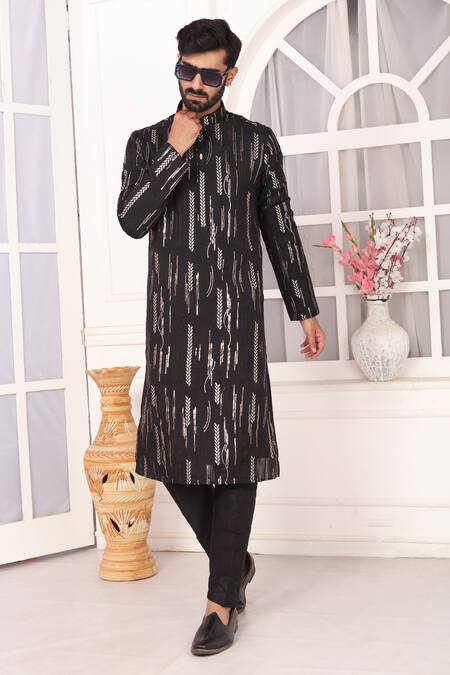 Arihant Rai Sinha_Black Silk Embroidery Art Straight Kurta _at_Aza_Fashions