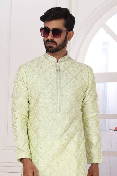 Arihant Rai Sinha_Silk Embroidery Art Straight Kurta _Online_at_Aza_Fashions