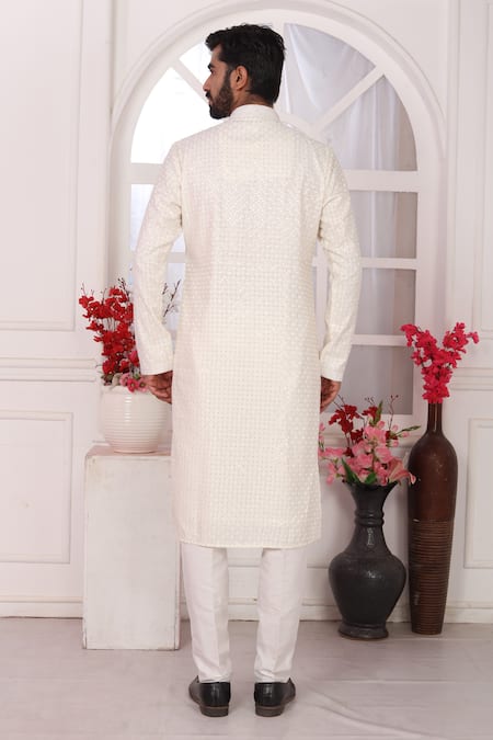 Shop_Arihant Rai Sinha_Cream Silk Embroidery Kurta Set _at_Aza_Fashions