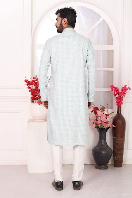 Arihant Rai Sinha_Mint Silk Embroidery Green Kurta Set _Online_at_Aza_Fashions
