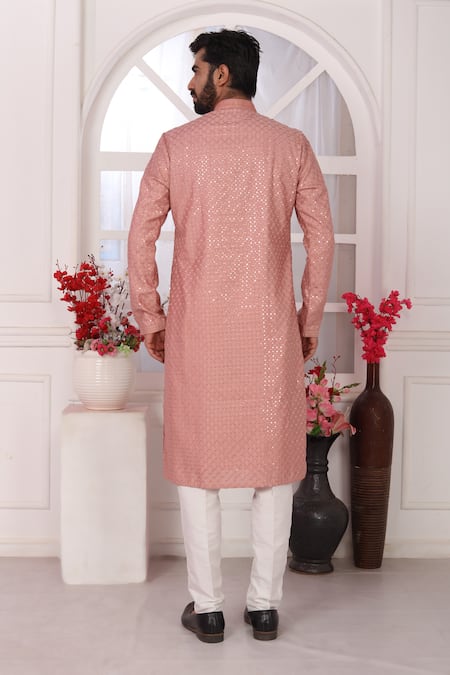 Arihant Rai Sinha Peach Embroidered Kurta Set With Aligadhi Pant 