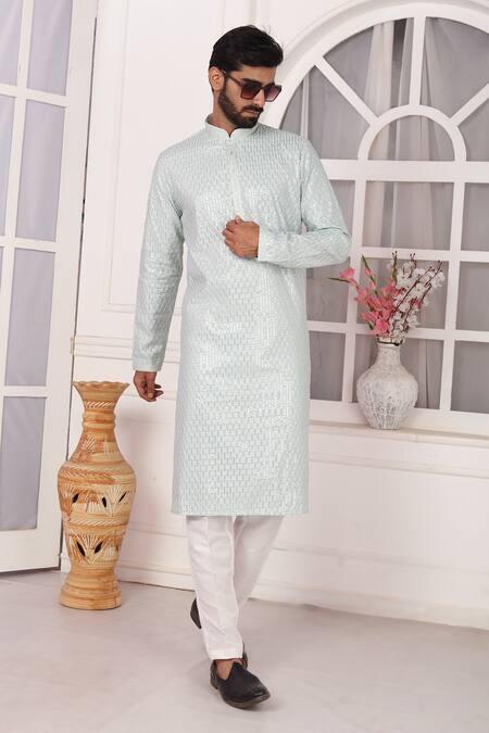 Buy_Arihant Rai Sinha_Mint Silk Embroidery Green Kurta Set 