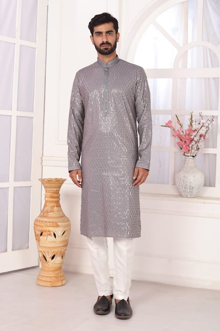 Shop_Arihant Rai Sinha_Purple Silk Embroidery Kurta Set With Aligadhi Pant _Online_at_Aza_Fashions