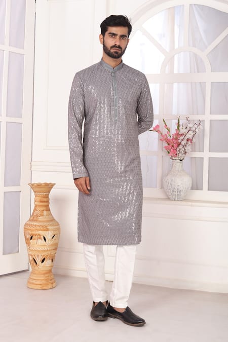 Arihant Rai Sinha_Purple Silk Embroidery Kurta Set With Aligadhi Pant _at_Aza_Fashions