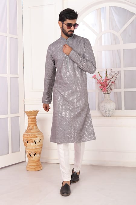 Buy_Arihant Rai Sinha_Purple Silk Embroidery Kurta Set With Aligadhi Pant 