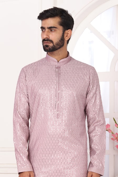 Buy_Arihant Rai Sinha_Purple Silk Embroidery Straight Kurta Set _Online_at_Aza_Fashions