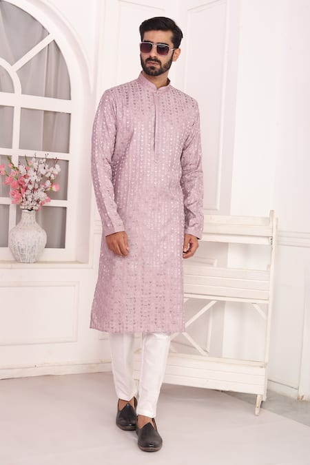 Arihant Rai Sinha_Lilac Silk Embroidery Art Kurta Set _at_Aza_Fashions