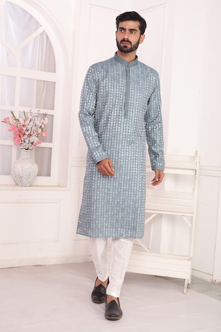 Arihant Rai Sinha_Gray Silk Embroidery Grey Kurta Set With Aligadhi Pant _at_Aza_Fashions