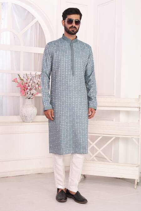 Buy_Arihant Rai Sinha_Gray Silk Embroidery Grey Kurta Set With Aligadhi Pant 