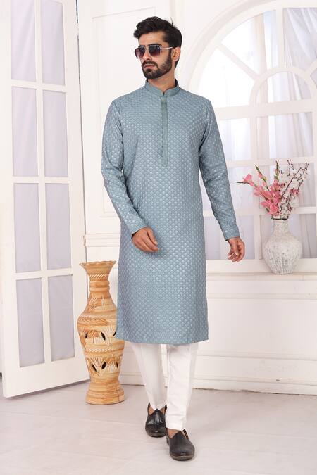 Shop_Arihant Rai Sinha_Green Silk Embroidery Kurta Set With Aligadhi Pant _Online_at_Aza_Fashions