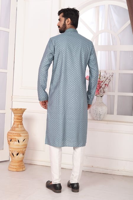 Shop_Arihant Rai Sinha_Green Silk Embroidery Kurta Set With Aligadhi Pant _at_Aza_Fashions