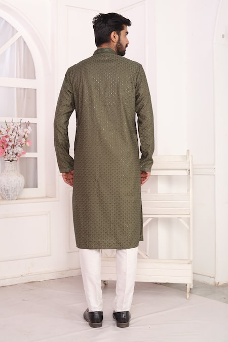 Arihant Rai Sinha_Green Silk Embroidery Kurta Set With Aligadhi Pant _Online_at_Aza_Fashions