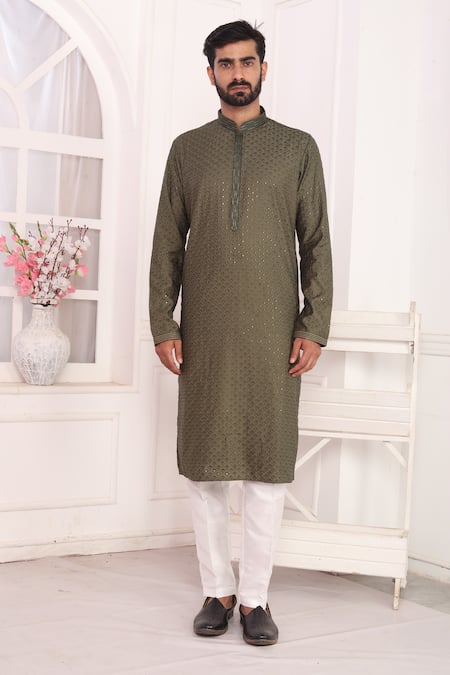 Buy_Arihant Rai Sinha_Green Silk Embroidery Kurta Set With Aligadhi Pant 
