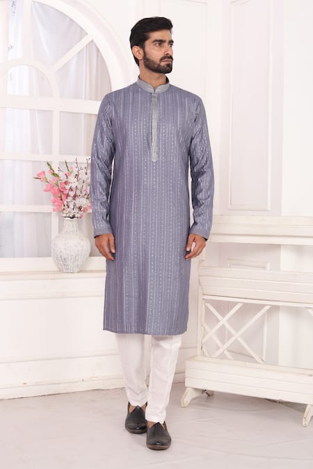 Shop_Arihant Rai Sinha_Purple Silk Embroidery Kurta Set With Aligadhi Pant _Online_at_Aza_Fashions