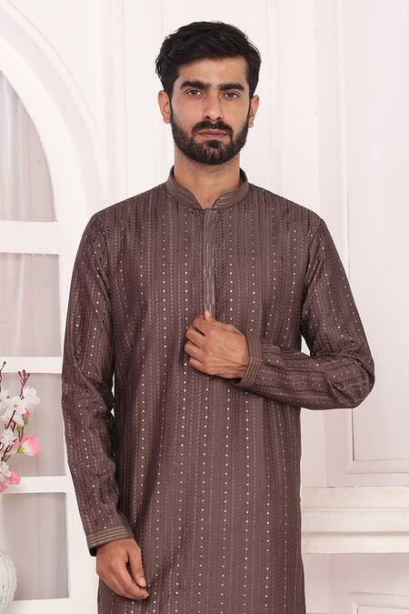 Buy Arihant Rai Sinha Brown Silk Embroidery Straight Kurta Set Online at Aza Fashions Buy_Arihant Rai Sinha_Brown Silk Embroidery Straight Kurta Set _Online_at_Aza_Fashions