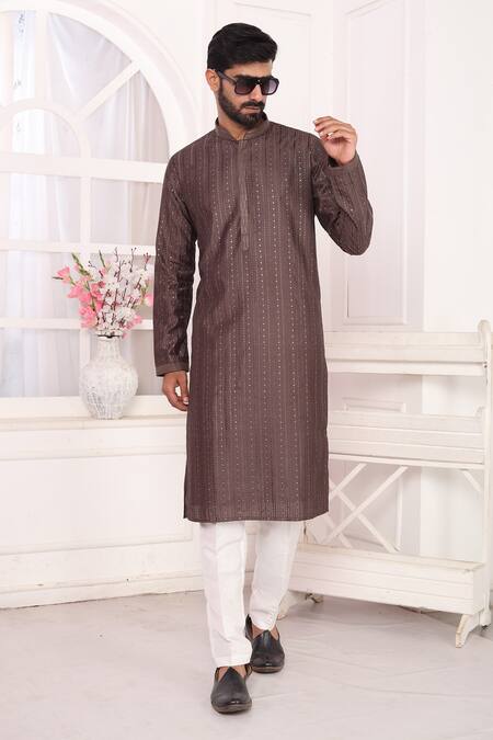 Buy_Arihant Rai Sinha_Brown Silk Embroidery Straight Kurta Set 