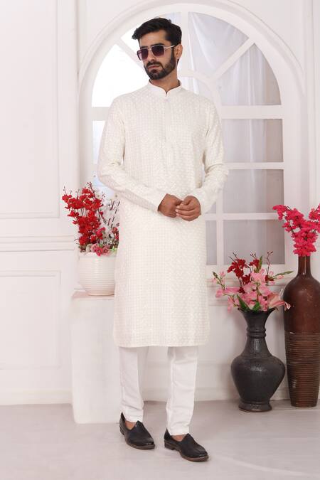 Arihant Rai Sinha_Cream Silk Embroidery Straight Kurta _Online_at_Aza_Fashions