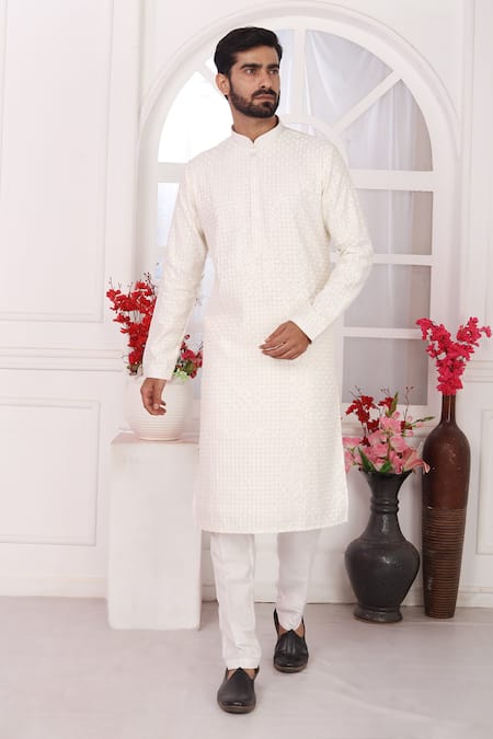 Buy_Arihant Rai Sinha_Cream Silk Embroidery Straight Kurta 