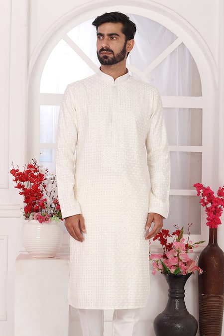 Arihant Rai Sinha Cream Silk Embroidery Straight Kurta 