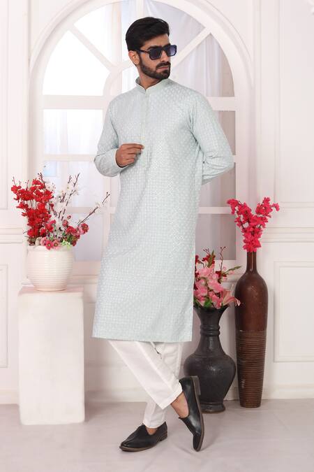 Buy_Arihant Rai Sinha_Mint Silk Embroidery Green Straight Kurta 