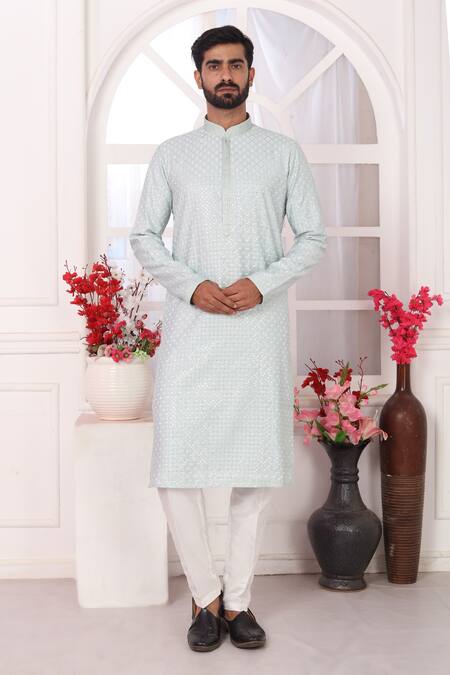 Shop_Arihant Rai Sinha_Mint Silk Embroidery Green Straight Kurta 