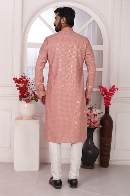 Arihant Rai Sinha Peach Embroidered Art Silk Straight Kurta 