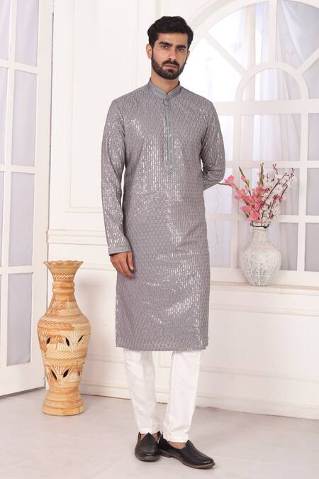 Arihant Rai Sinha_Purple Silk Embroidery Art Straight Kurta _at_Aza_Fashions