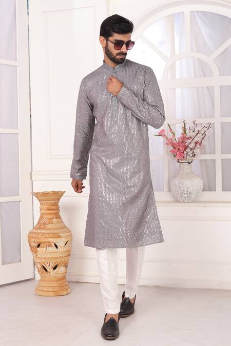 Buy_Arihant Rai Sinha_Purple Silk Embroidery Art Straight Kurta 
