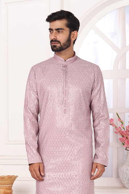 Arihant Rai Sinha_Purple Silk Embroidery Art Straight Kurta _Online_at_Aza_Fashions