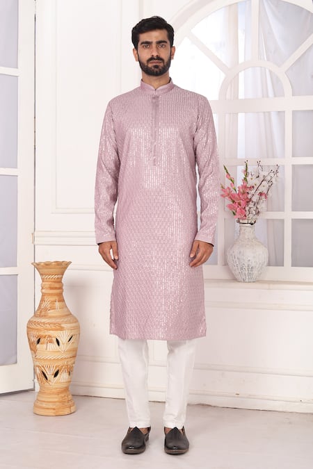 Arihant Rai Sinha_Purple Silk Embroidery Art Straight Kurta _at_Aza_Fashions