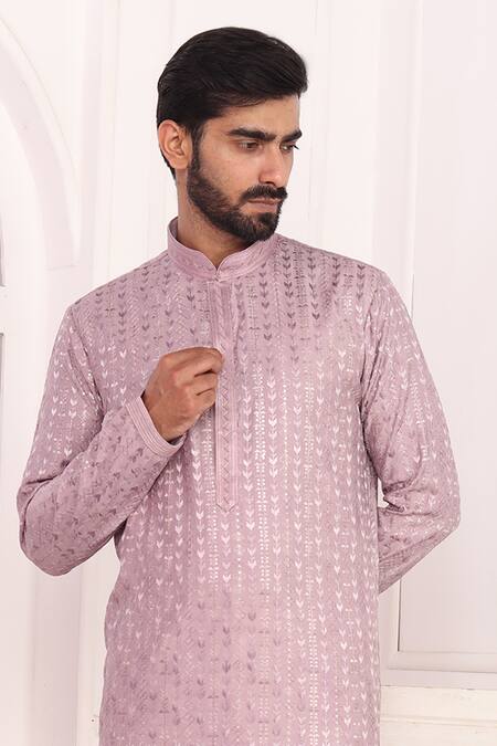 Buy Arihant Rai Sinha Lilac Silk Embroidery Art Straight Kurta Online at Aza Fashions Buy_Arihant Rai Sinha_Lilac Silk Embroidery Art Straight Kurta _Online_at_Aza_Fashions