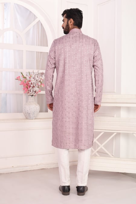 Arihant Rai Sinha_Lilac Silk Embroidery Art Straight Kurta _Online_at_Aza_Fashions