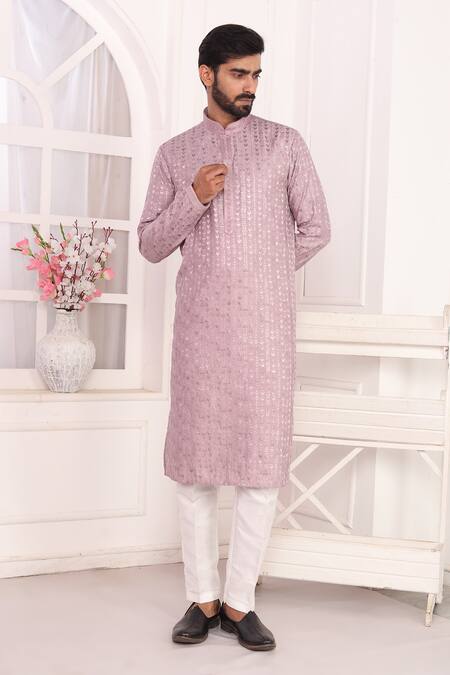 Arihant Rai Sinha_Lilac Silk Embroidery Art Straight Kurta _at_Aza_Fashions
