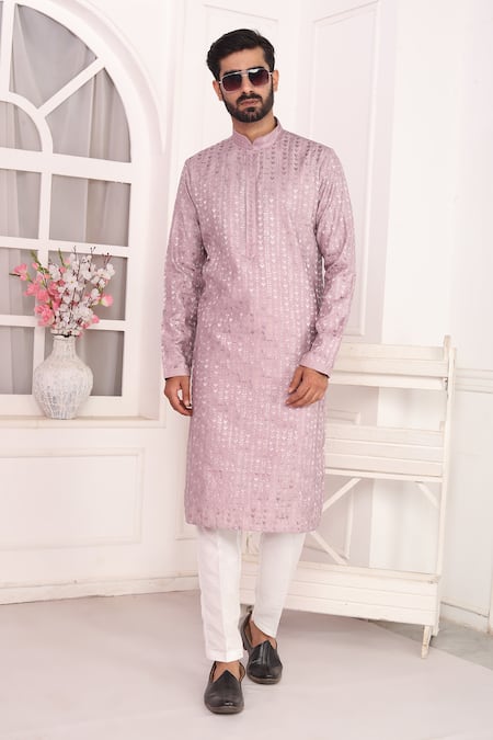 Buy_Arihant Rai Sinha_Lilac Silk Embroidery Art Straight Kurta 