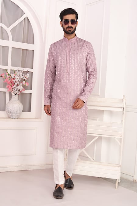 Arihant Rai Sinha Lilac Silk Embroidery Art Straight Kurta 