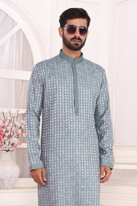 Buy_Arihant Rai Sinha_Blue Silk Embroidery Art Straight Kurta 