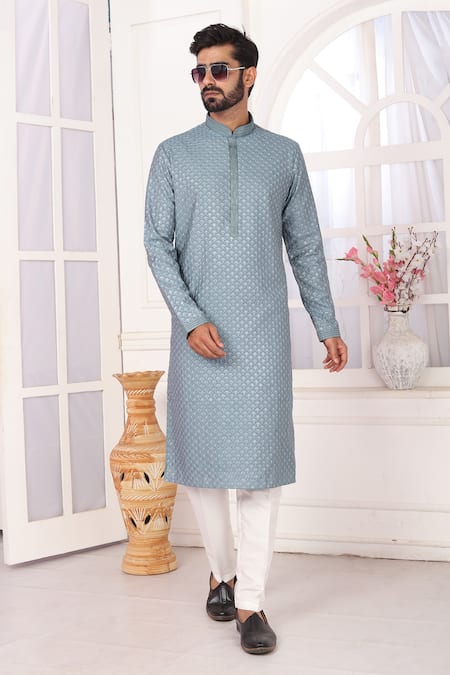 Arihant Rai Sinha_Gray Silk Embroidery Grey Art Straight Kurta _Online_at_Aza_Fashions